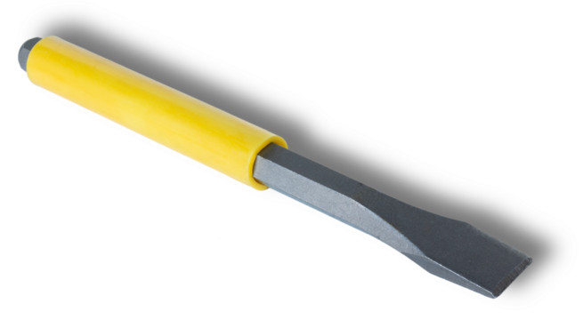 Yellow handled chisel with dropshadow behind