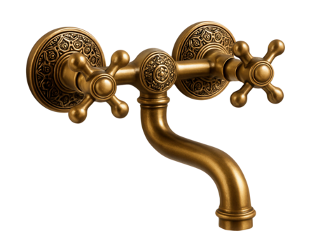 Wall-mounted faucet in antique brass for a vintage bathroom aesthetic.