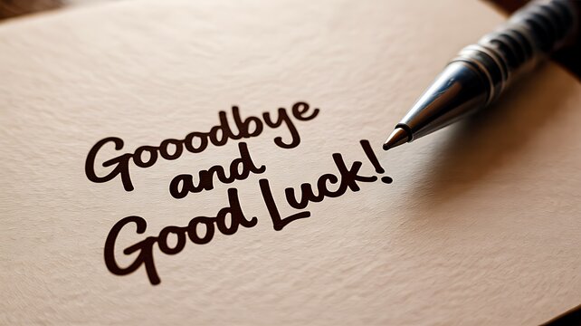 Handwritten Goodbye and Good Luck Message on Paper with Pen in Warm Lighting