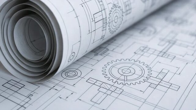 Mechanical consulting blueprint and technical drawing with detailed gear design for engineering project planning and consulting design development