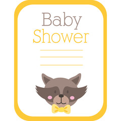 Cute Baby Shower Invitation Card Design With Raccoon Graphics And Text Lines On White Background