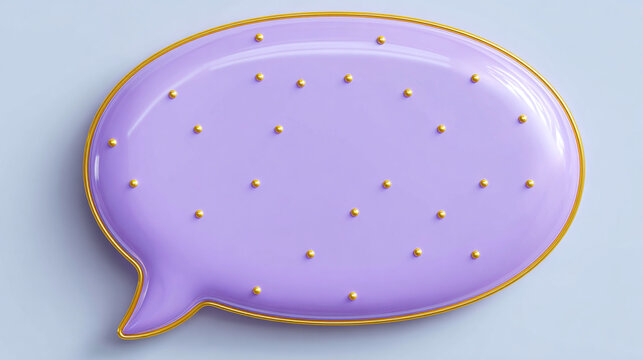 A 3D rendering of a vibrant speech bubble, ready for conveying ideas or thoughts. The purple bubble is adorned with golden accents