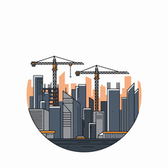 Obraz premium Cityscape construction site with cranes and buildings under development.