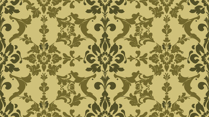 Color Damask Seamless Vector Pattern.  Elegant Design in Royal  Baroque Style Background Texture. Floral and Swirl Element.  Ideal for Textile Print and Wallpapers. 