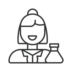 Lab skills icon in line design. female laboratory assistant, medical researcher on white background vector. Lab skills editable stroke icon
