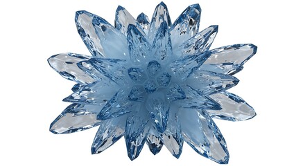 Abstract Blue Ice Crystal Flower Formation Isolated on White Background