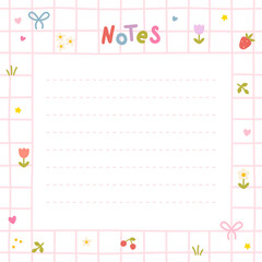 Cute kawaii template square vector frame. Cartoon hand-drawn doodle style. Perfect for stationery, design stickers for notes, notebook sheets, posts for social networks. Pastel palette.
