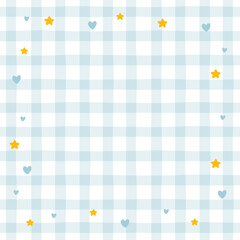Cute kawaii template square vector frame With stars and blue hearts for a boy. Cartoon hand-drawn doodle style. for stationery, design stickers for notes, notebook sheets, posts for social networks.
