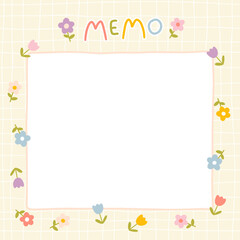 Cute kawaii template square vector frame. Cartoon hand-drawn doodle style. Perfect for stationery, design stickers for notes, notebook sheets, posts for social networks. Pastel palette.