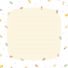 Cute kawaii template square vector frame. Cartoon hand-drawn doodle style. Perfect for stationery, design stickers for notes, notebook sheets, posts for social networks. Pastel palette.