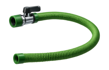 Flexible expandable hose with a shut-off valve, ideal for residential garden faucets.