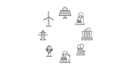 Collection of simple hand drawn line art icons representing various objects and concepts arranged in a circular pattern