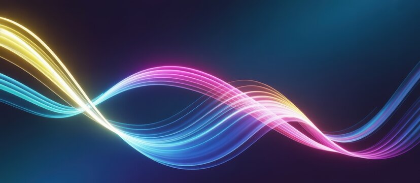 Luminous flowing lines in vibrant gradient colors creating an energetic wavy background - Powered by Adobe