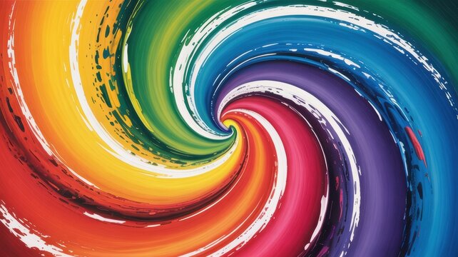 Vibrant rainbow colored spiral vortex background with dynamic swirling paint effect