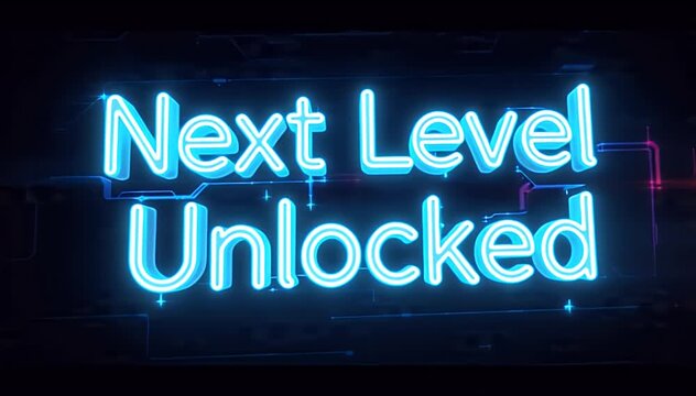 Captivating neon blue typography illuminates a futuristic digital interface, celebrating an exciting progression and successful milestone achievement in a vibrant display