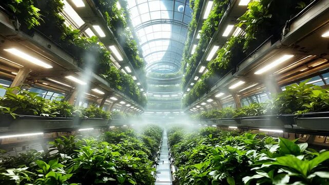 Vibrant farm space, Modern greenhouse featuring multilevel planting