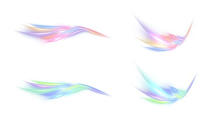 A set of pastel magical light stripes with pink and blue glows on a white background. Curved stripes for game effects and UI overlays.