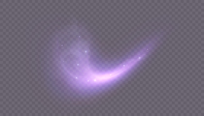 A brilliant purple magic arc with soft glowing rays and glittering dust particles, creating a dynamic glowing trail for fantasy effects, spell effects, and vibrant lighting overlays in game design. © Valeriia