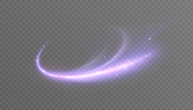 A brilliant purple magic arc with soft glowing rays and glittering dust particles, creating a dynamic glowing trail for fantasy effects, spell effects, and vibrant lighting overlays in game design.
