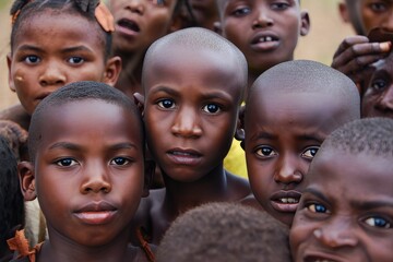 Group of Curious African Children Looking at the Camera