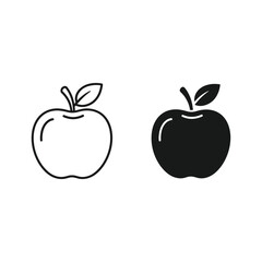 Two apples, one in outline and one in solid black, isolated on