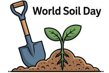 A shovel is placed next to a young plant growing from soil, celebrating World Soil Day.
