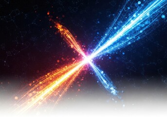 Abstract energy beams clash isolated on white background
