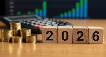 Financial Outlook for 2026 with Coins and Calculator