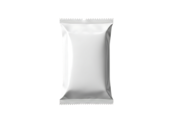 Rectangular white foil wrapper with serrated edges and creased sides isolated on a transparent background