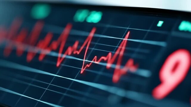 Digital data display showing red line graph fluctuation - Powered by Adobe