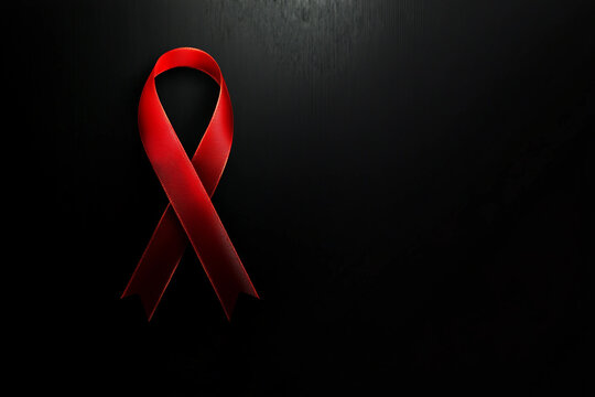 Generative AI image of red ribbon symbol representing World AIDS Day awareness campaign, donor day