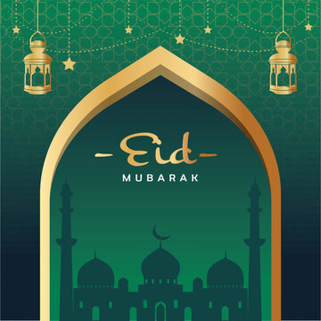 ramadan kareem ied mubarak banner background template with blue mosque and cloud flat style