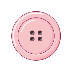 Pink button with four holes. Sewing accessory. Cute flat vector illustration for craft, fashion, tailor element or hobby design.