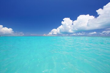 Tropical Ocean View with White Clouds