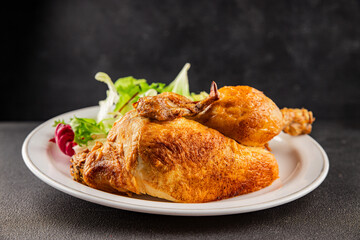 holiday chicken baked half chicken grill tasty snack fresh gourmet food background on table  rustic food top view copy space
