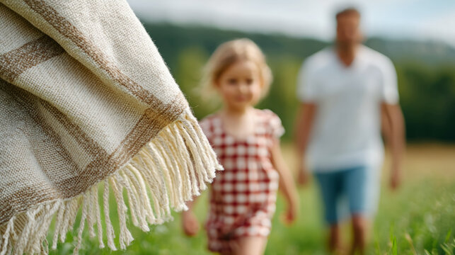 Joyful family celebrating bank holiday outdoors with nature backdrop - Powered by Adobe