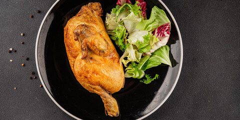 holiday chicken baked half chicken grill tasty snack fresh gourmet food background on table  rustic food top view copy space
