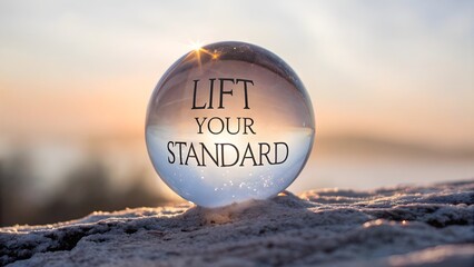 Glass Sphere Reflecting Inspirational Quote at Sunset