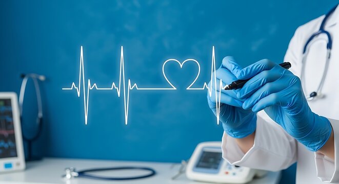 Doctor drawing heart and heartbeat medical concept healthcare and medicine