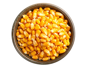 Organic Corn Seeds in Handcrafted Ceramic Dish, isolated on transparent background.