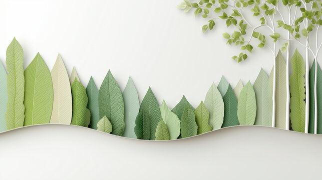 A row of large, stylized leaves with pointed tips, which stand upright, leaves showcase a diverse range of green shades. - Powered by Adobe