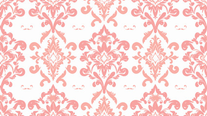 Seamless pink floral heart pattern vintage damask wallpaper design