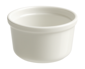 A sleek bone china ramekin with a glossy finish, perfect for elegant dessert serving.