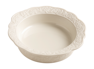 Decorative porcelain dish for serving baked pasta, perfect for family dining.