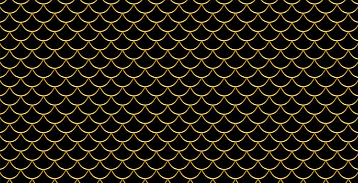 Fish scale pattern. Gold mermaid skin texture background. Repeating seascape pattern.