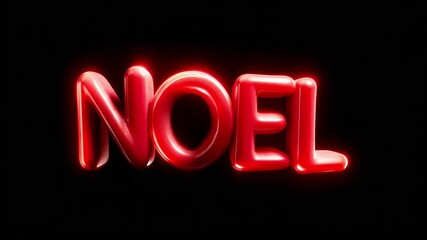 A vibrant and festive representation of the word 'NOEL' depicted in a glossy red texture, radiating with light against a dark background, perfect for holiday themes and seasonal celebrations.
