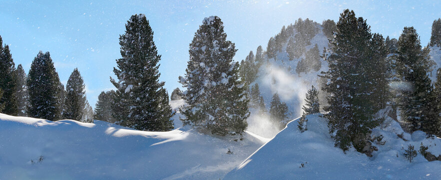 Winterlandschaft in den Alpen mit Schneeverwehung, &Ouml;sterreich, Europa, Panorama 