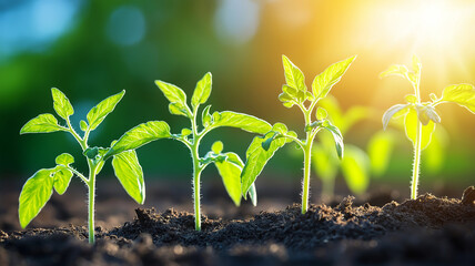 Tomato seedling seedling sprout garden soil sunlight morning sun young plant seedling row green leaf growth agriculture organic horticulture home garden outdoor botany agriculture plant healthy