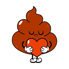 Cute poop emoji character holding heart illustration