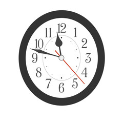 Vector elegant black oval wall clock placed on white